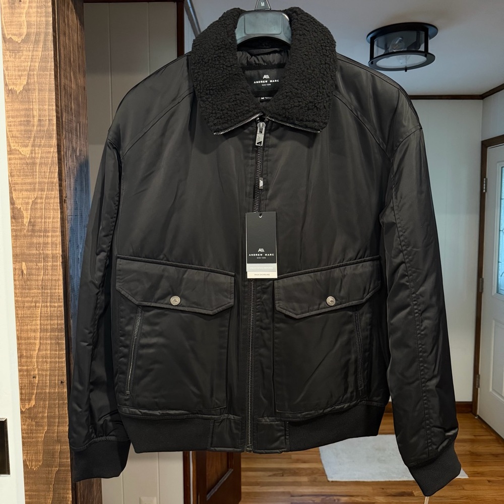 NWT Andrew Marc Sport Grafton Aviator Jacket- Black - Picture 1 of 12